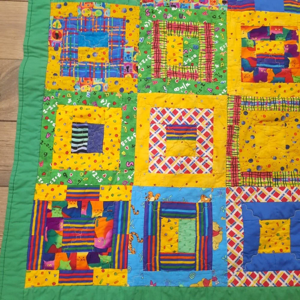 Vintage‎ Patchwork Kids baby Quilt Retro Handmade Nursery Bedding Primary colors
